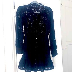 Elegant Black Mandarin Collar Long Sleeve Dress